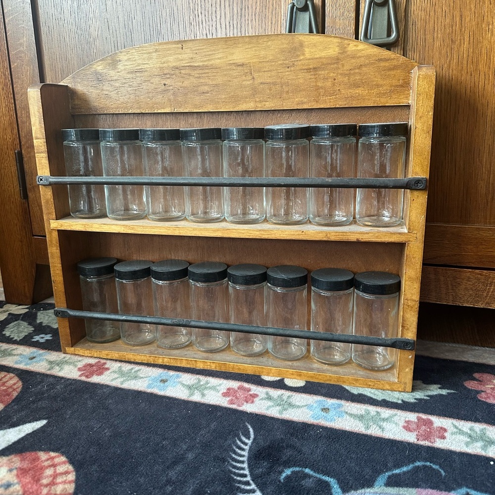 Wooden Spice Rack with Glass Jars